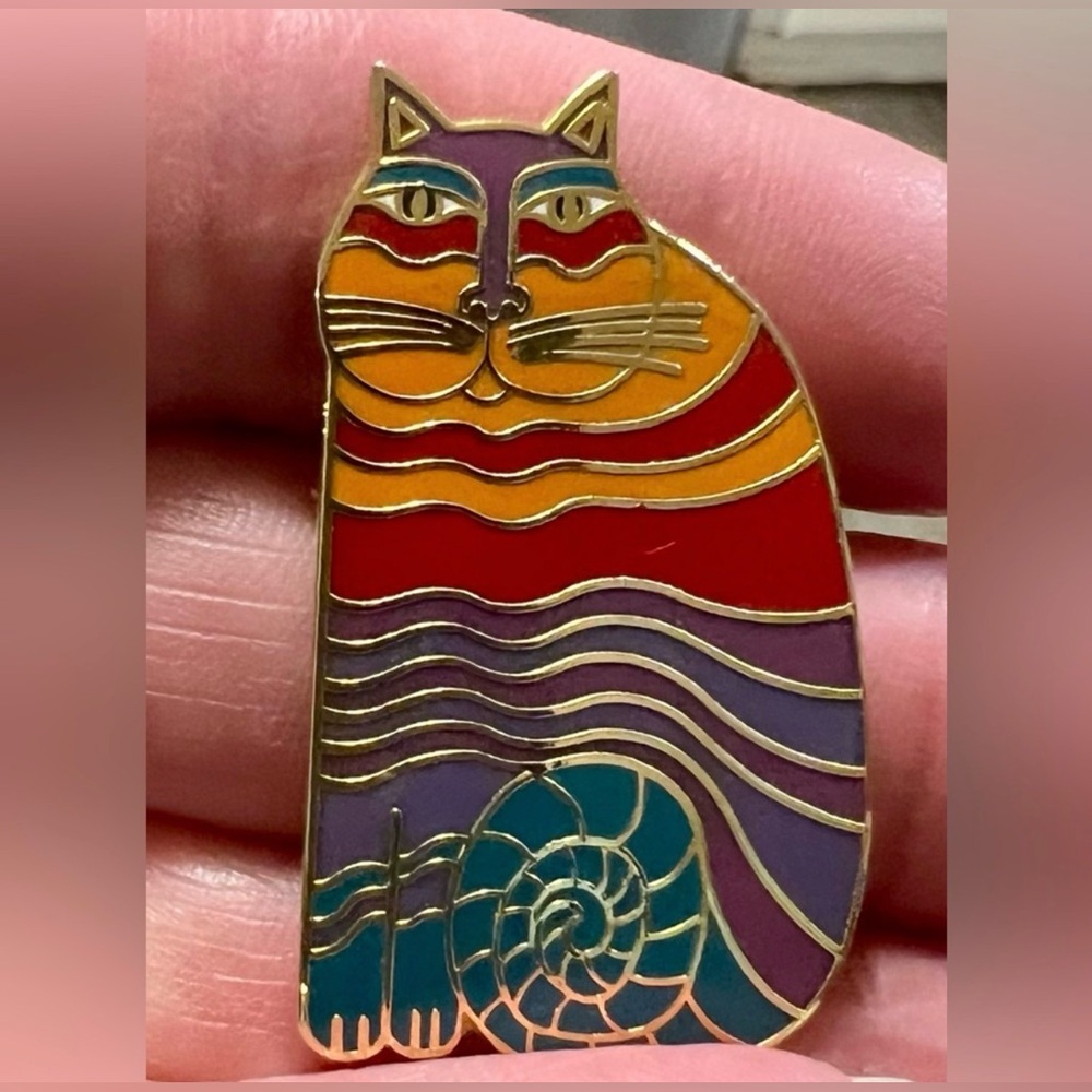 Vintage Laurel Burch Rainbow Cats Colorful Cat Brooch Pin Whimsical Quirky Pride - Picture 4 of 9